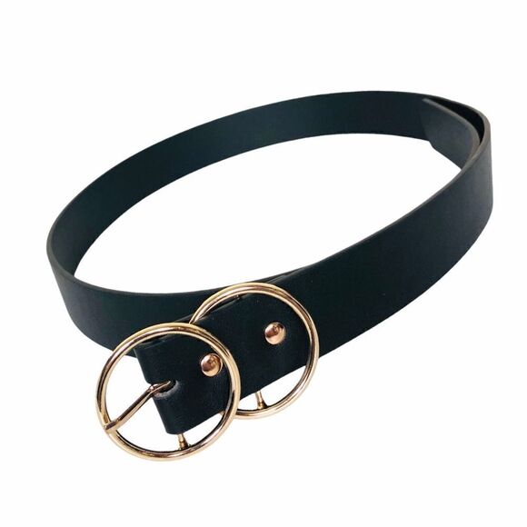 Black Round Gold Double Buckle Belt - Picture 5 of 7